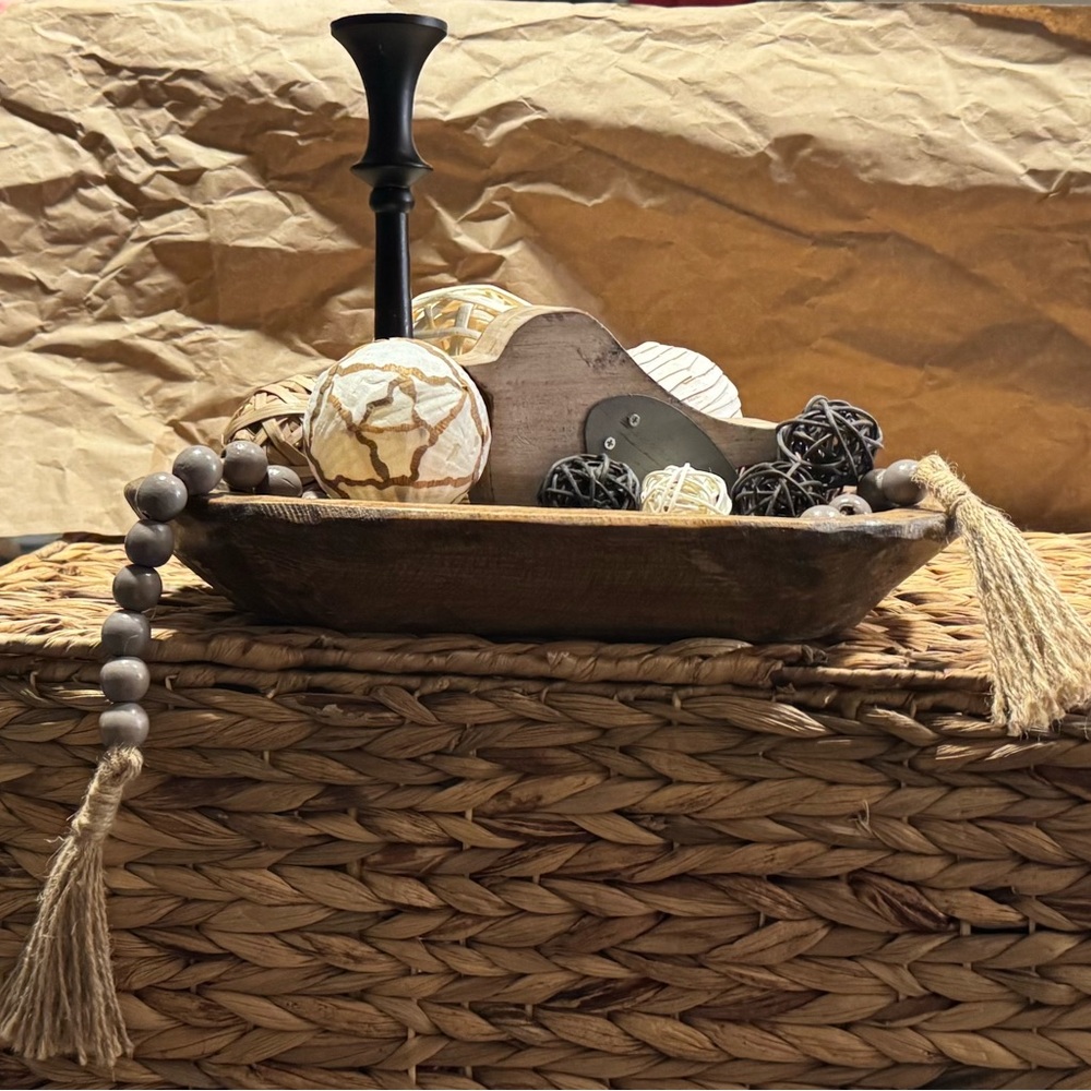 Natural Woven Basket with Decorative Accents
